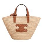 CELINE NANO SUPPLE CLASSIC PANIER IN RAFFIA AND CALFSKIN