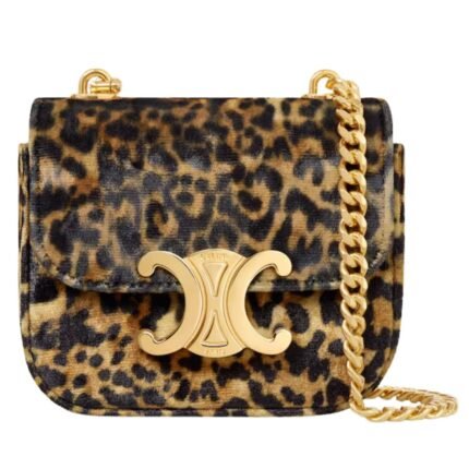 CELINE MINI CHAIN CLAUDE IN TEXTILE WITH LEOPARD PRINT