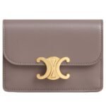 CELINE CARD HOLDER WITH FLAP TRIOMPHE IN SHINY CALFSKIN LIGHT CLAY