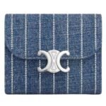 CELINE SMALL FLAP WALLET TRIOMPHE IN STRIPED DENIM WITH STRASS