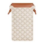 CELINE PHONE POUCH WITH FLAP IN TRIOMPHE CANVAS AND LAMBSKIN WHITE-TAN