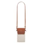 CELINE PHONE POUCH WITH FLAP IN TRIOMPHE CANVAS AND LAMBSKIN WHITE-TAN