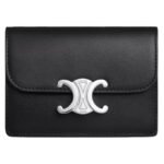 CELINE CARD HOLDER WITH FLAP TRIOMPHE IN SHINY CALFSKIN DARK RUBY