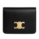 CELINE TRIOMPHE COMPACT WALLET IN SHINY CALFSKIN LIGHT STONE