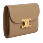 CELINE SMALL FLAP WALLET TRIOMPHE IN SHINY CALFSKIN SMOKED BROWN