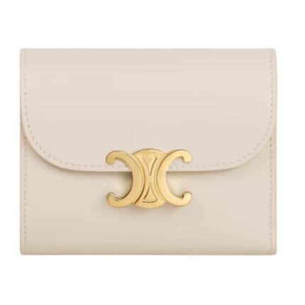 CELINE SMALL FLAP WALLET TRIOMPHE IN SHINY CALFSKIN PALE BEIGE