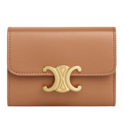 CELINE COMPACT WALLET WITH COIN TRIOMPHE IN SHINY CALFSKIN BRONZE