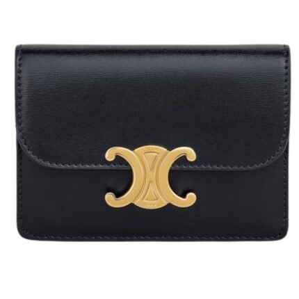 CELINE CARD HOLDER WITH FLAP TRIOMPHE IN SHINY CALFSKIN BLACK