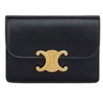 CELINE CARD HOLDER WITH FLAP TRIOMPHE IN SHINY CALFSKIN LIGHT CLAY