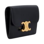CELINE CARD HOLDER WITH FLAP TRIOMPHE IN SHINY CALFSKIN BLACK