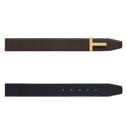 TOM FORD GRAIN LEATHER RIDGE BUCKLE T BELT