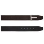 TOM FORD GRAIN LEATHER RIDGE BUCKLE T BELT BROWN