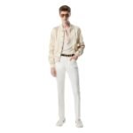 TOM FORD SHINY RAYON SATIN BOMBER WITH CONTRAST PIPING CHAMPAGNE