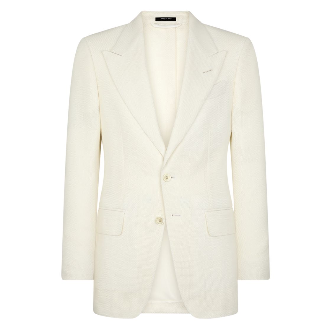 2 TOM FORD BASKET WEAVE SHELTON CARDIGAN JACKET WHITE