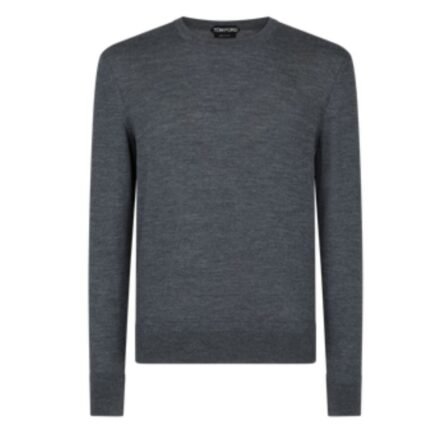 TOM FORD FINE GAUGE PURE WOOL CREW NECK DARK GREY MELANGE