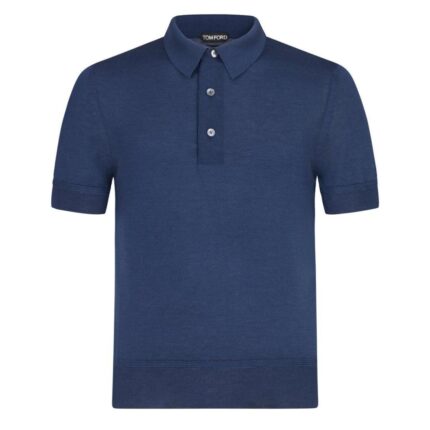 TOM FORD FINE GAUGE CASHMERE SILK POLO MIDNIGHT BLUE