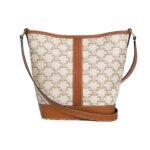 CELINE SMALL BUCKET IN TRIOMPHE CANVAS AND CALFSKIN WHITE
