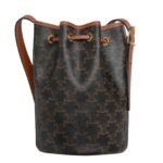 CELINE SMALL DRAWSTRING BAG IN TRIOMPHE CANVAS AND CALFSKIN