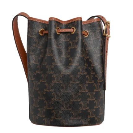 CELINE SMALL DRAWSTRING BAG IN TRIOMPHE CANVAS AND CALFSKIN
