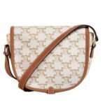 CELINE MEDIUM FOLCO BAG IN TRIOMPHE CANVAS AND CALFSKIN WHITE