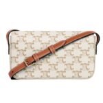 CELINE SHOULDER BAG CLAUDE IN TRIOMPHE CANVAS AND CALFSKIN WHITE