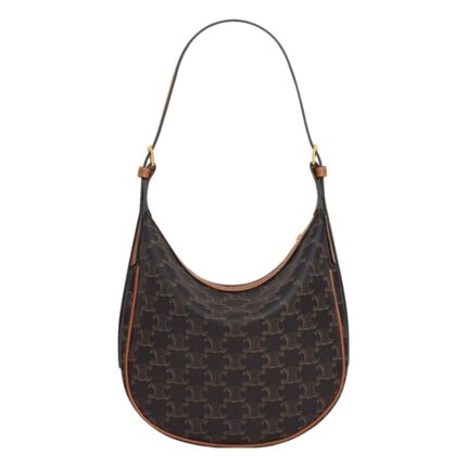 CELINE SMALL HELOÏSE CUIR TRIOMPHE BAG IN CANVAS AND CALFSKIN TAN