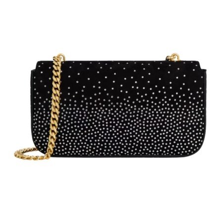CELINE CHAIN SHOULDER BAG CLAUDE IN SUEDE GOATSKIN WITH STRASS