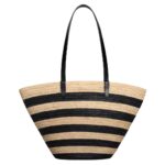 CELINE STRIPED COUFFIN CLASSIC PANIER IN RAFFIA AND CALFSKIN