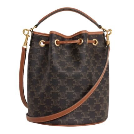 CELINE CLARA BAG IN TRIOMPHE CANVAS AND CALFSKIN TAN