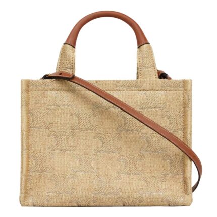CELINE SMALL CABAS THAIS IN RAFFIA EFFECT TEXTILE WITH TRIOMPHE JACQUARD