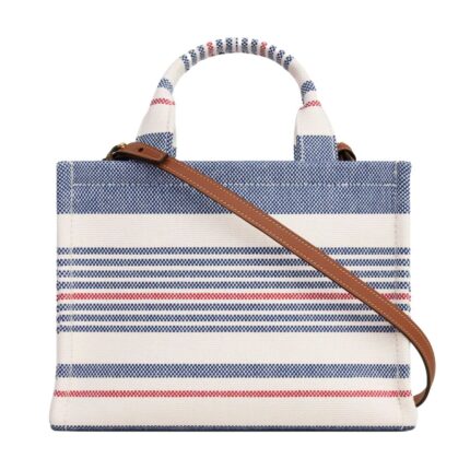 CELINE SMALL CABAS THAIS IN STRIPED TEXTILE AND CALFSKIN