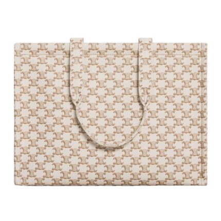 CELINE LARGE CABAS THAIS IN TEXTILE WITH TRIOMPHE CANVAS PRINT AND CALFSKIN