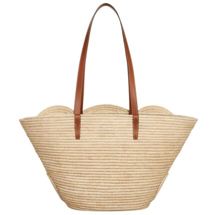 CELINE CLASSIC PANIER MEDIUM BRAIDED TRIOMPHE IN RAFFIA AND CALFSKIN