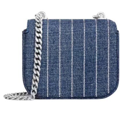CELINE MINI CHAIN CLAUDE IN STRIPED DENIM WITH STRASS