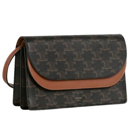 CELINE WALLET ON STRAP IN TRIOMPHE CANVAS AND SMOOTH LAMBSKIN