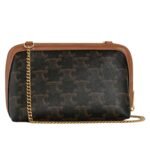 CELINE CLUTCH WITH CHAIN IN TRIOMPHE CANVAS AND LAMBSKIN TAN