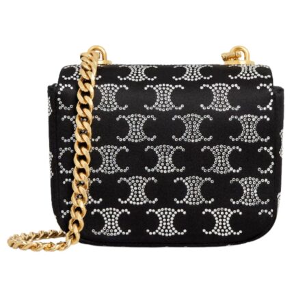 CELINE MINI CHAIN CLAUDE IN SATIN WITH TRIOMPHE STRASS