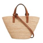 CELINE NANO SUPPLE CLASSIC PANIER IN RAFFIA AND CALFSKIN