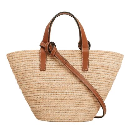 CELINE NANO SUPPLE CLASSIC PANIER IN RAFFIA AND CALFSKIN