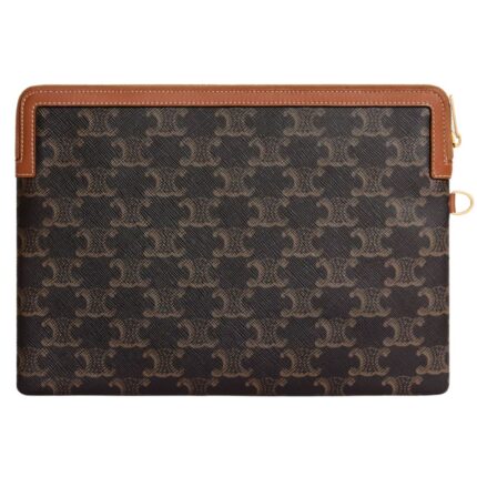 CELINE SMALL POUCH WITH STRAP IN TRIOMPHE CANVAS WITH CELINE PRINT
