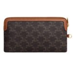 CELINE LONG POUCH WITH STRAP IN TRIOMPHE CANVAS AND CALFSKIN