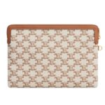 CELINE SMALL POUCH WITH STRAP IN TEXTILE WITH TRIOMPHE PRINT AND CALFSKIN
