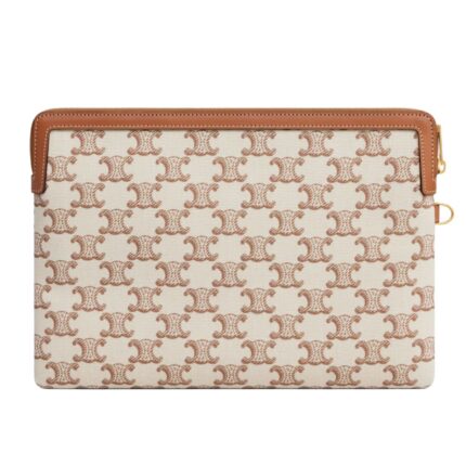 CELINE SMALL POUCH WITH STRAP IN TEXTILE WITH TRIOMPHE PRINT AND CALFSKIN