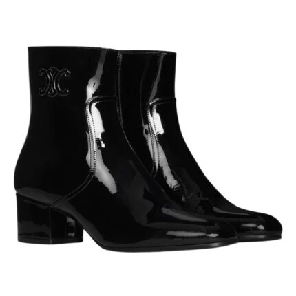 CELINE LES BOTTES TRIOMPHE ZIPPED BOOT IN PATENT CALFSKIN BLACK
