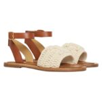 CELINE LYMPIA SANDAL IN TRIOMPHE MACCRAMÉ COTTON AND CALFSKIN ECRU-TAN