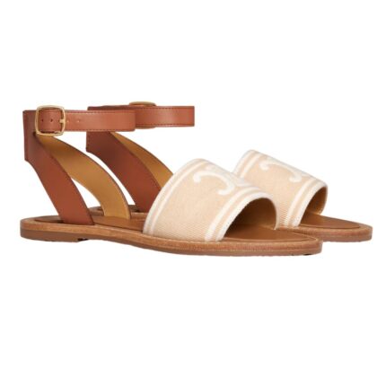 CELINE LYMPIA SANDAL IN TRIOMPHE JACQUARD CANVAS AND CALFSKIN