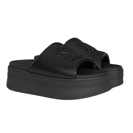 CELINE BLOCK SLIDE WITH TRIOMPHE IN LAMBSKIN BLACK