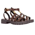 CELINE CLEA TRIOMPHE GLADIATOR SANDAL IN CALFSKIN VEGETAL TANNING DARK BROWN