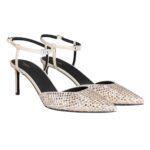 CELINE KITTEN STRAP PUMP IN SUEDE GOATSKIN WITH STRASS AND LAMBSKIN