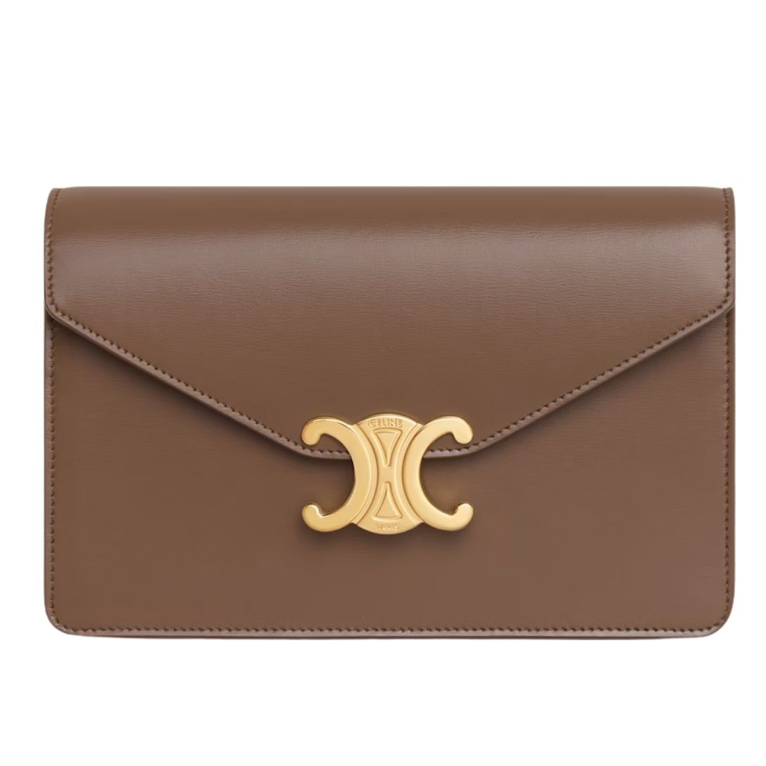 21 CELINE WALLET ON CHAIN MARGO IN SHINY CALFSKIN GLAZED BROWN